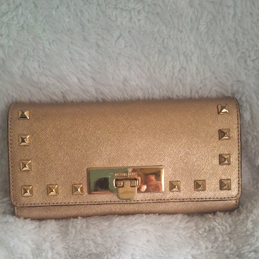 Michael Kors Callie Gold Studded Leather Carryall Wallet